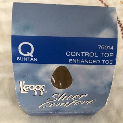 L’eggs Sheer Comfort Control Top Enhanced Toe Pantyhose Suntan Queen NIP
